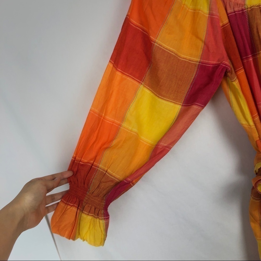 Belize orange yellow plaid boho dress - Picture 4 of 10